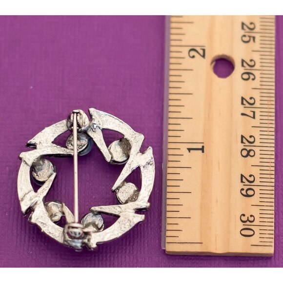 Vintage Boho Open Circle Stone Silver Tone Brooch - Q17 - Picture 2 of 2